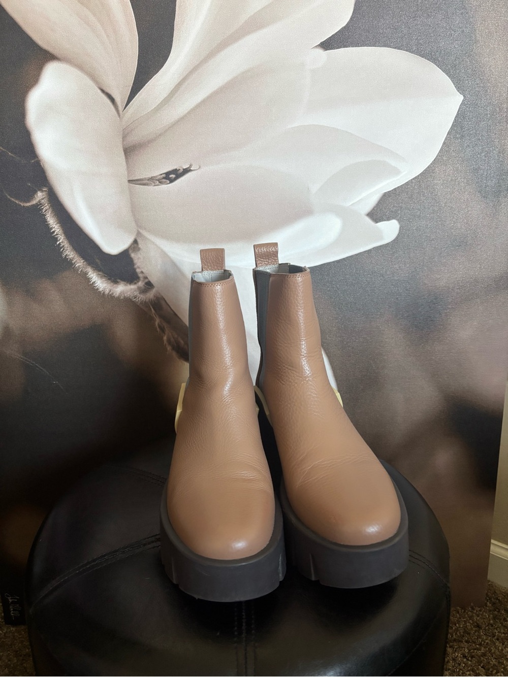 United Nude Tan Leather Chunky Chelsea Booties